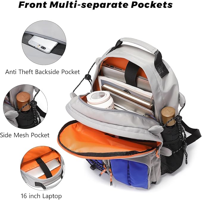 Lightweight Durable College Travel Backpack,25L Daily Casual Bookbag Backpack fit 15.6 Inch Laptop, Water Resistant Work Outdoor Hiking Backpacks With Multifunction Pockets for Men Women