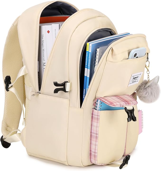 Joymoze Women Fashion Travel Backpack Set Roomy Laptop Rucksack Set Casual Daypack for Girl Ivory