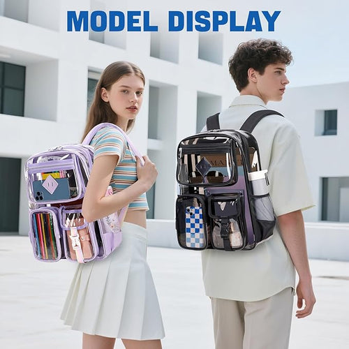 Clear Backpack for School,Heavy Duty PVC Transparent Bookbag for Girls Stadium Approved See Through Backpack