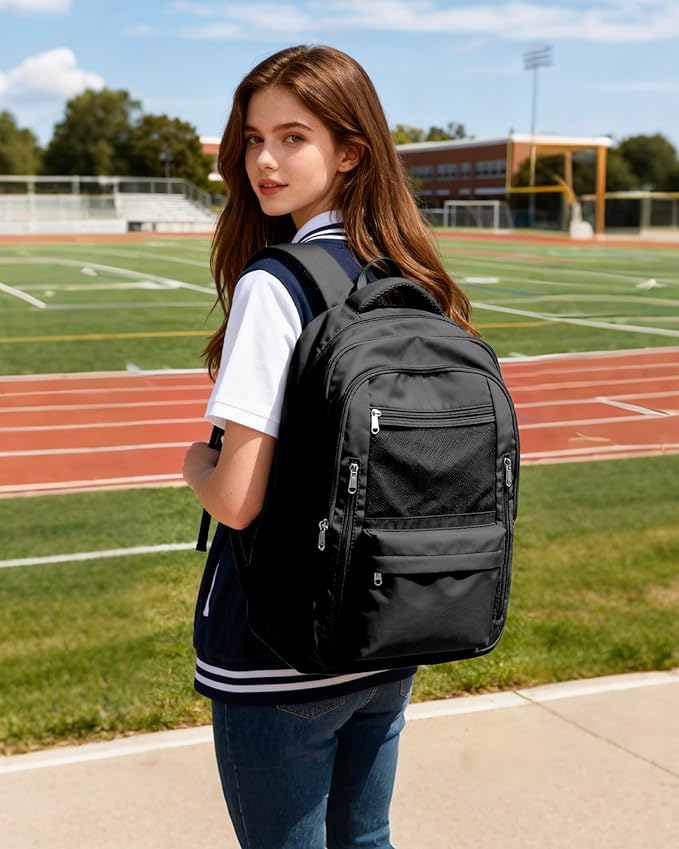 Cute High School Backpack for Women Men, Large Capacity Middle School Bag, Lightweight Bookbag for Teens Boys Girls, Waterproof College Backpack with lots of Pockets, Black