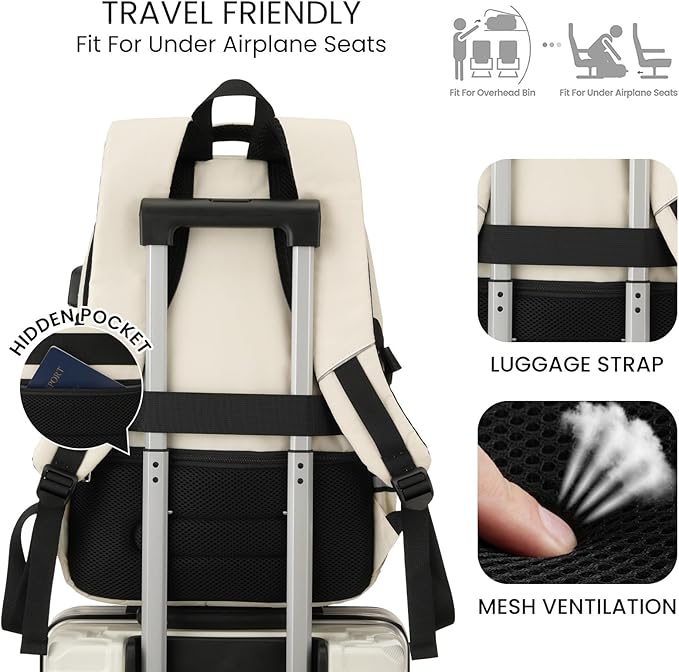 YAMTION Backpack for Teens,Laptop Backpack with USB Charging Port for Work,Casual College Back Pack School Bookbag for Boys Kids,Beige