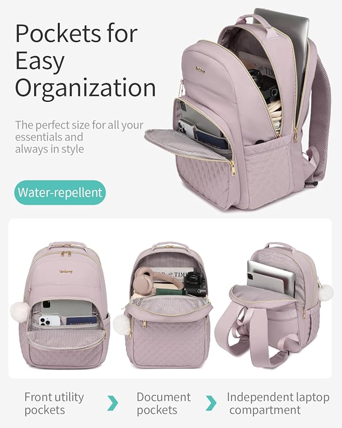 Laptop Backpack Women School Backpack for High School Teen Girls, Water Resistant College Bookbag with Charging Hole for Travel Work, Dark Purple