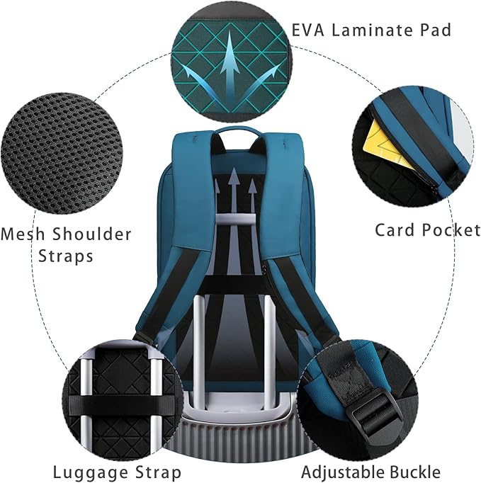 hk Backpack for Men Business Slim Backpack with USB Charger Computer Lightweight Anti-theft Travel (Dark Blue, 15.6 Inch)