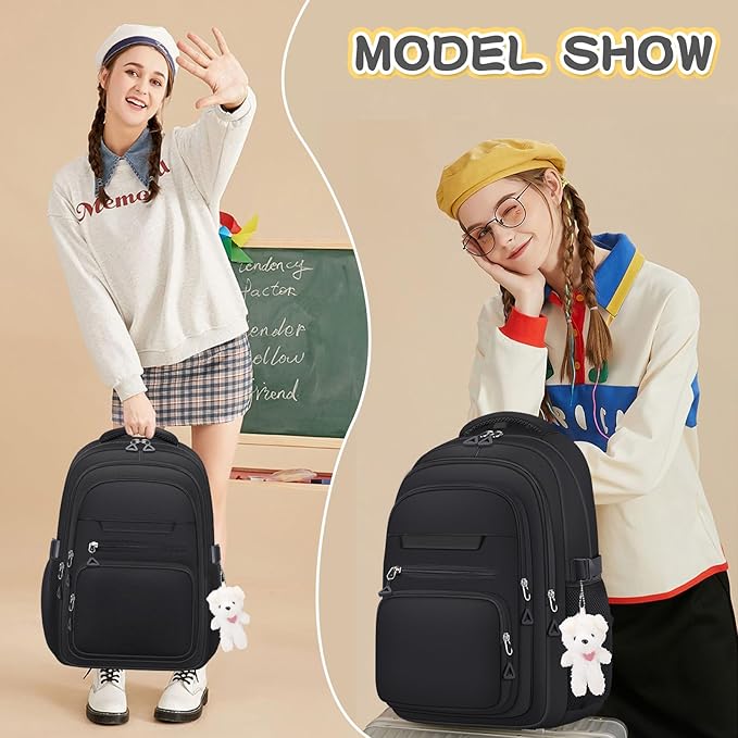 Cute Girls Backpack for School Kids Travel College backpack for Women Teen Black Bookbags Aesthetic Laptop Bagpack