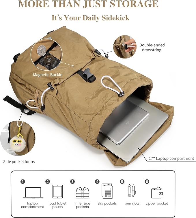 Drawstring Backpack for Teen Girls Boys, Work College Travel 17 Inch Laptop Backpack, Cute Back to School Bookbag, Casual Daypack for Middle High School University Daily Use Gym