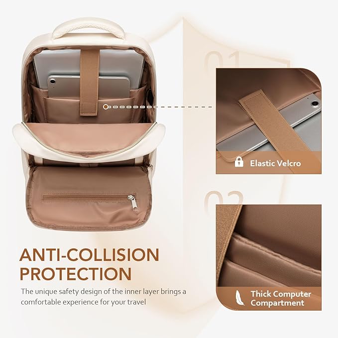 Laptop Backpack for Women,Travel Backpack with Laptop Compartment,Casual Daypack College Bookbag Computer Work Backpack,Beige