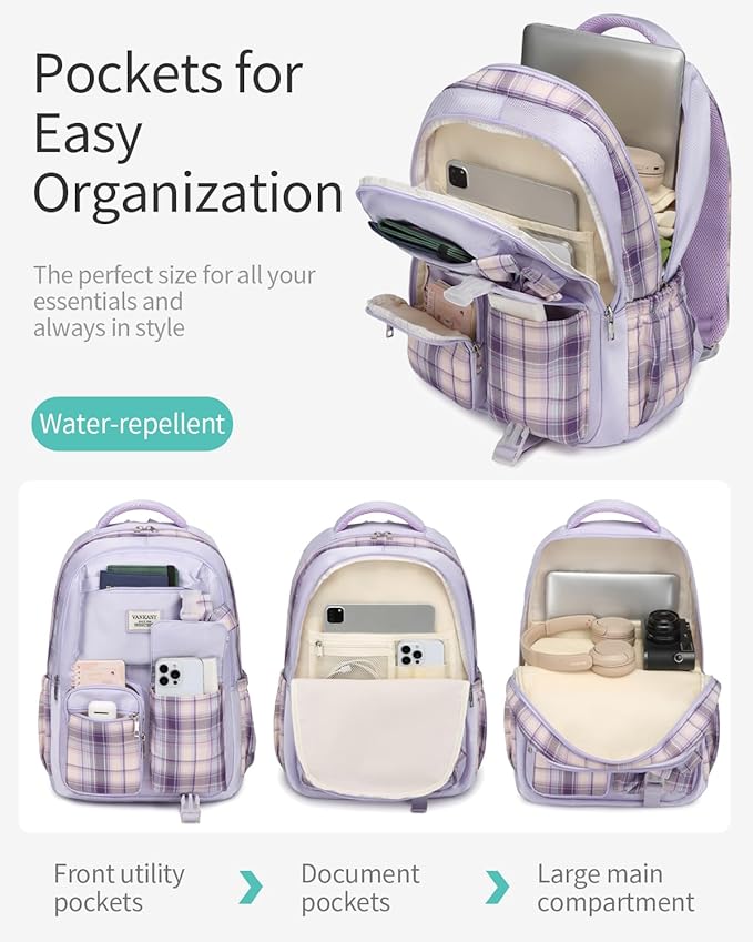 Teen Girls Bookbag, Big Student School Backpack for Middle High School College Women Cute Schoolbag for Girls Teenage Back Pack (Purple)