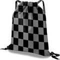 Drawstring Backpack Draw String Bag Waterproof for Sports Gym Beach Travel Cute Aesthetic Sackpack Men Women (13"×17")-Black Gray Checkered