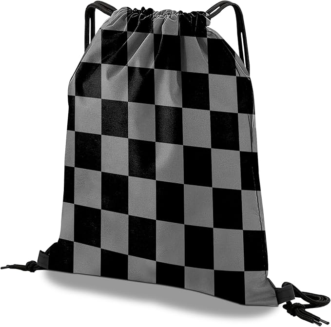 Drawstring Backpack Draw String Bag Waterproof for Sports Gym Beach Travel Cute Aesthetic Sackpack Men Women (13"×17")-Black Gray Checkered