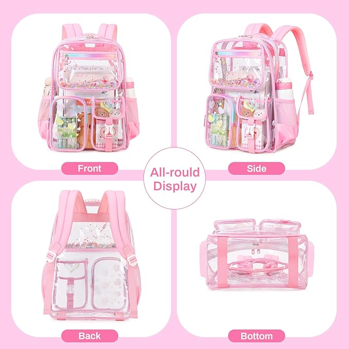 Clear Backpack for School,Heavy Duty PVC Transparent Bookbag for Girls Stadium Approved See Through Backpack