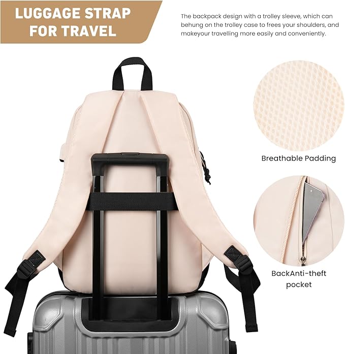 School Backpack for Teens Girls, Cute Student Bookbag Large 15.6 Inch Laptop Bag Aesthetic College Backpacks for Women High School Travel (Black Beige)