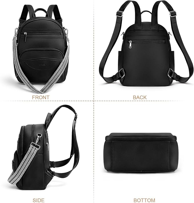 Small Backpack Purse for Women, Mini Backpack Vegan Leather with RFID Blocking & Tablet Pocket, Cute Shoulder Handbag for Travel, School & Work Black