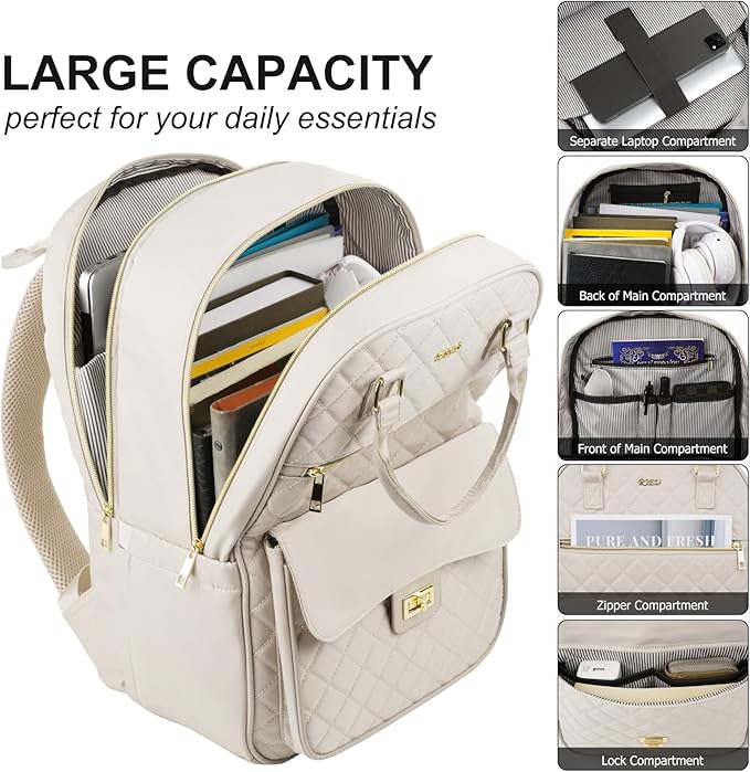 Girls Laptop Backpacks 15.6 Inch,Large Capacity School Bag College Backpack with USB Charging Port,Fashion Bookbags Computer Bag for Teens Students,Off-white