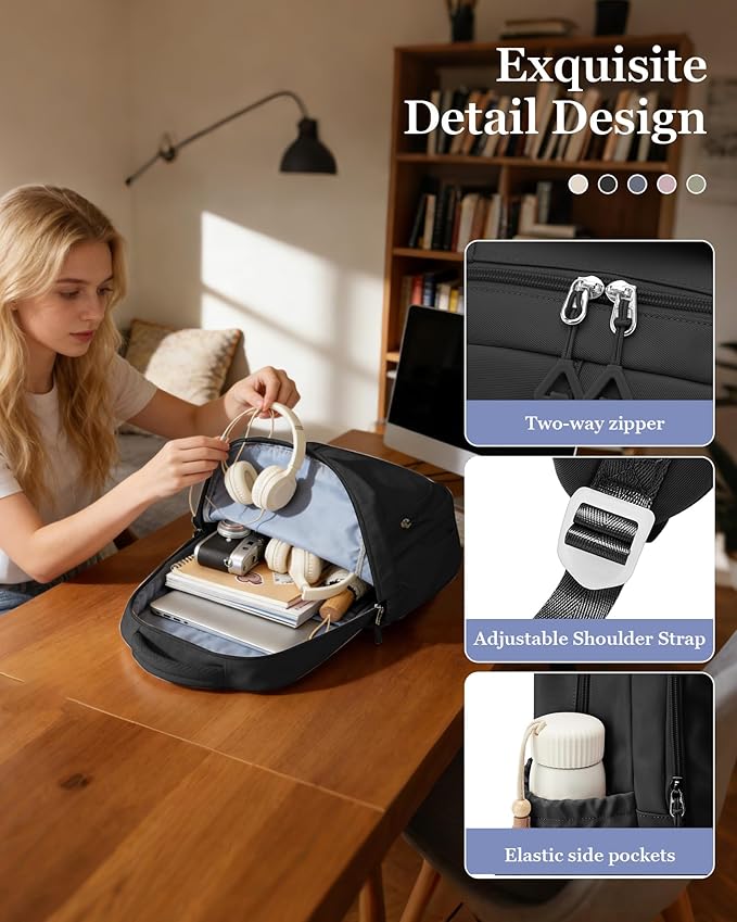 Black School Backpack for Women Men Cute Backpack for College Students Lightweight High School bag for Teens Girls Boys Waterproof Casual Daypacks Bookbag
