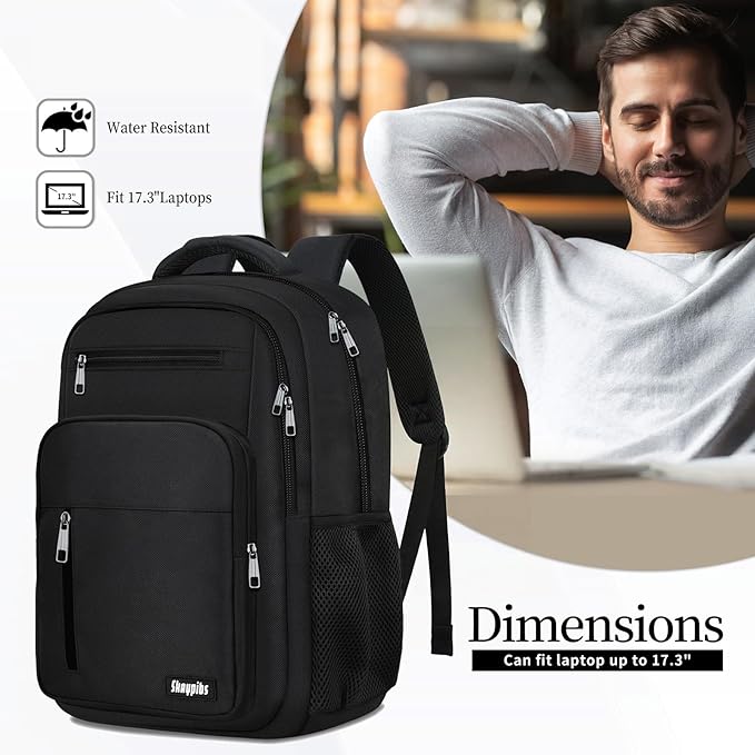 Backpack for Women Men, School Backpack for Boys Girls Teens, 17.3 Inch Laptop Backpack with Reinforced Straps, College Middle High School Bookbag, Water Resistent Business Mochila para hombre, Black