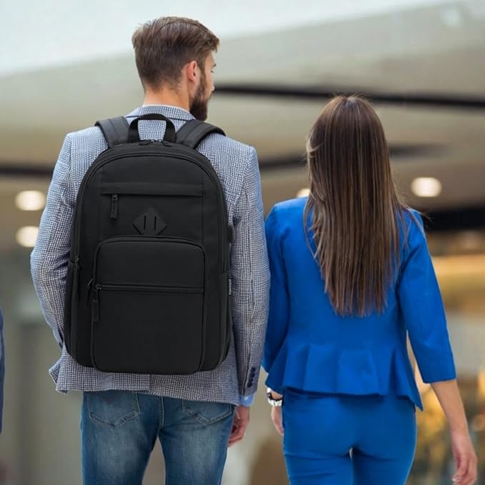 Black Backpack, School Backpack for Boys Girls, Lightweight Casual High School Bookbag, Daily-use Travel Laptop Backpack with USB Charging Port Fits 15.6 Inch Notebook