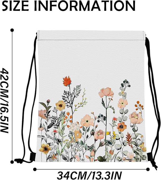 Drawstring Backpack Draw String Bag Waterproof for Sports Gym Beach Travel Cute Aesthetic Sackpack Men Women (13"×17")-Red Flower