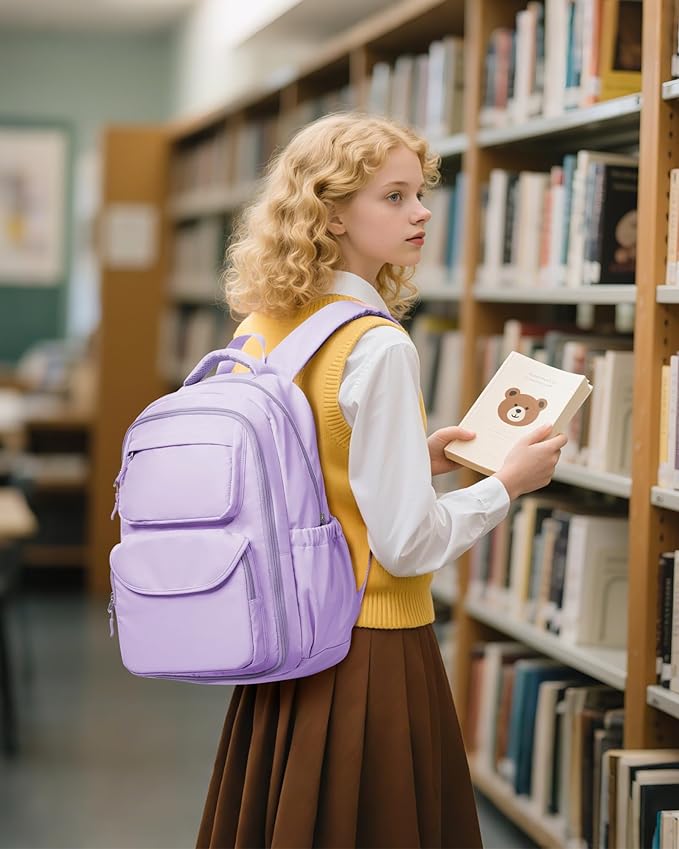 Backpack for Girls,Kids School Backpack Girls Cute Kindergarten Elementary Preschool Middle School Bags Kids Teens Aesthetic Bookbag Kawaii Backpacks Student Daypack Purple