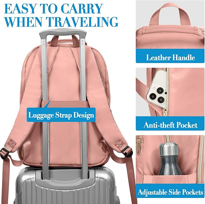 Backpack for Women, School Backpacks for Teen Girls, Stylish Cute Laptop Backpack, Teacher Student College Bookbags, Beige & Pink