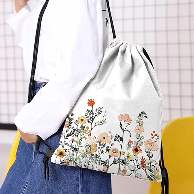 Drawstring Backpack Draw String Bag Waterproof for Sports Gym Beach Travel Cute Aesthetic Sackpack Men Women (13"×17")-Red Flower