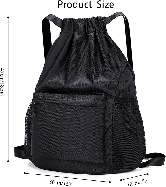 Drawstring Backpack, Gym Bag with Water Bottle Pocket, Drawstring Sackpack, Waterproof String Backpack for Soccer, Basketball, Swim for Women Men
