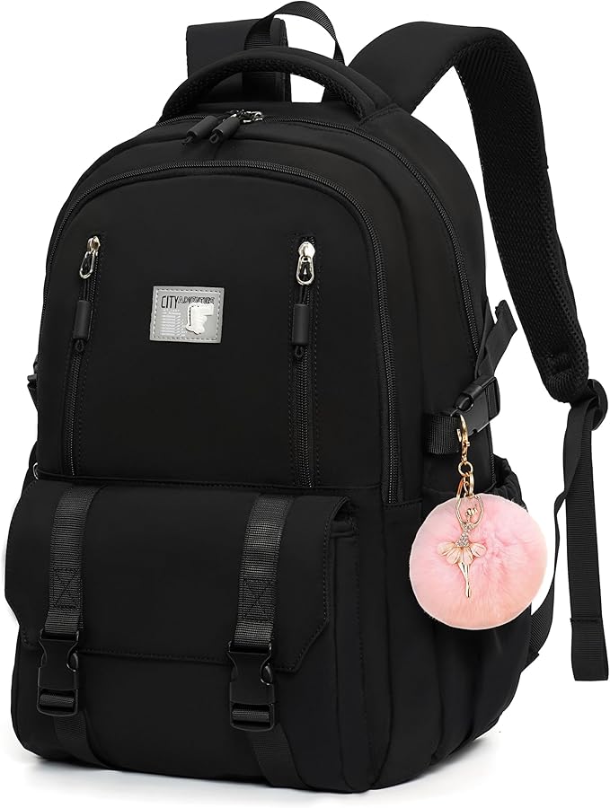 Caoroky knight Travel Laptop Backpack for Women Girls Elementary High School Bag College Backpacks Waterproof Daypack Large Bookbags Purse for Teens Students Computer Bags 15.6 Inch-Black