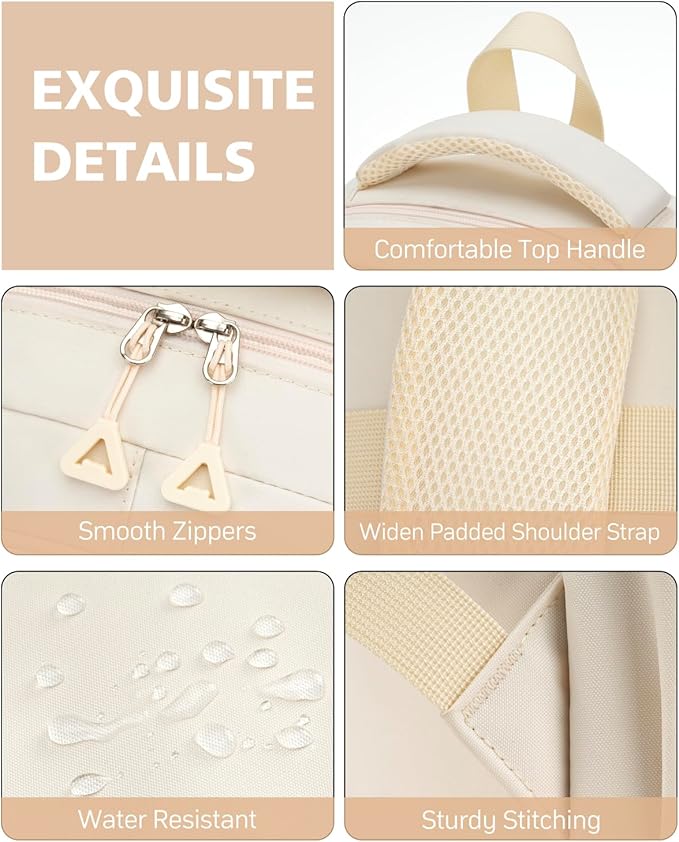 Cute Backpacks for Girls, Teens Aesthetic High School Laptop Backpack College Student Women Bookbag, Mochilas Escolares para Niñas, Beige