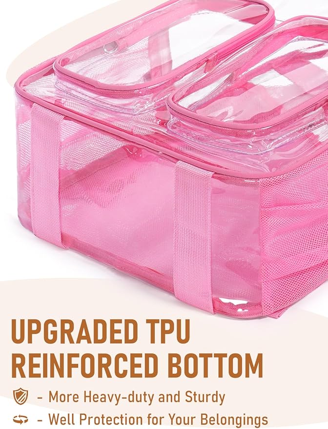 Clear Backpack Heavy Duty for Women Men Boys Girls, Clear Bookbag for School, 17 Inch Transparent Backpack with All-Around Reflective Strips for Work Casual Sport, pink