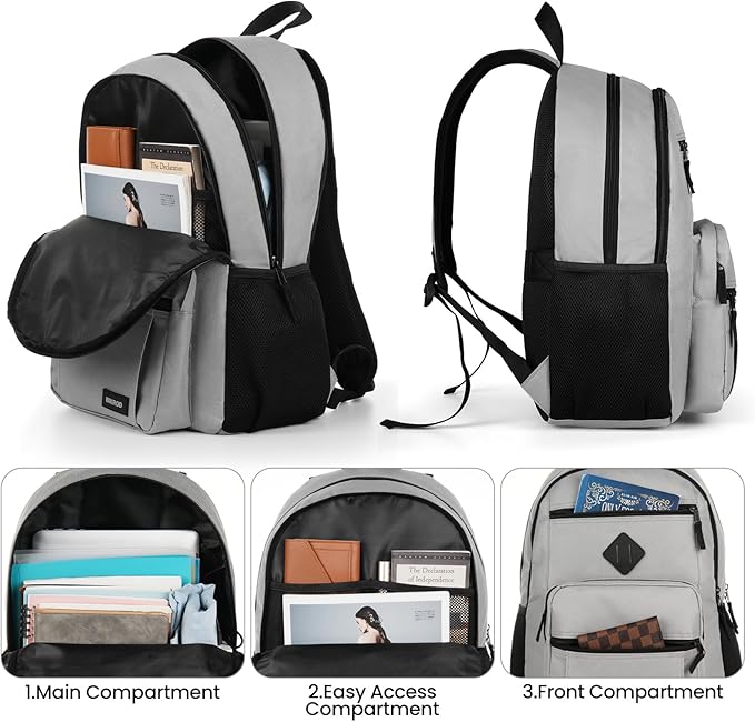 BIKROD Backpack for Men and Women, Lightweight Casual School Backpack for Teens Boys and Girls, Daily-use Travel Laptop Backpack with 17.3 Inch Notebook, High School Bookbag