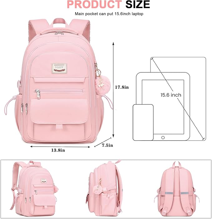 Laptop Backpack 15.6 Inch College Backpacks for Women, School Backpack for Girls,Students Aesthetic Anti Theft Travel Daypack Large Bookbags Middle High School Back Pack(Pink)
