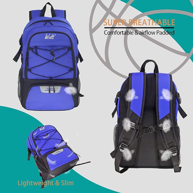 WOLT Basketball Backpack Large Sports Bag with Separate Ball Holder & Shoes Compartment, Best for Basketball, Soccer,Gym