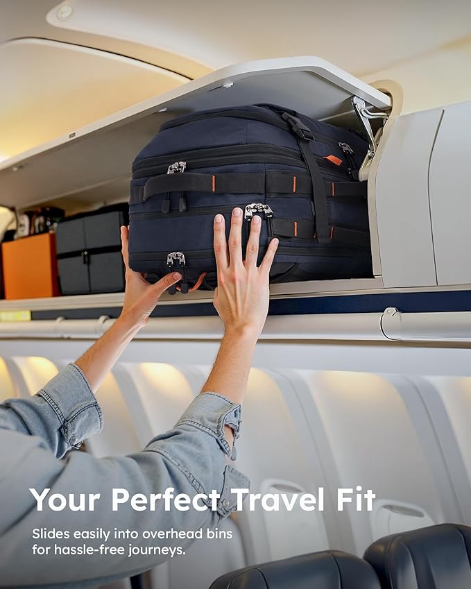 Tolaccea Carry on Travel Backpack, TSA Friendly Flight Approved Laptop Backpack Duffle Bag for Men Women with Dual Laptop Storage for 17.3", Expandable Business Rucksack 40L-50L Large - Blue