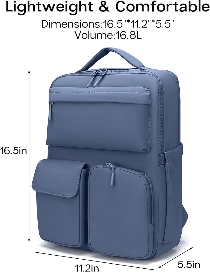 FODOKO Backpack for Work, Casual Backpack for Women Men Daypack Backpack for Travel College Bookbag Separate Compartment for 15.6 Inch Notebook Asy Blue