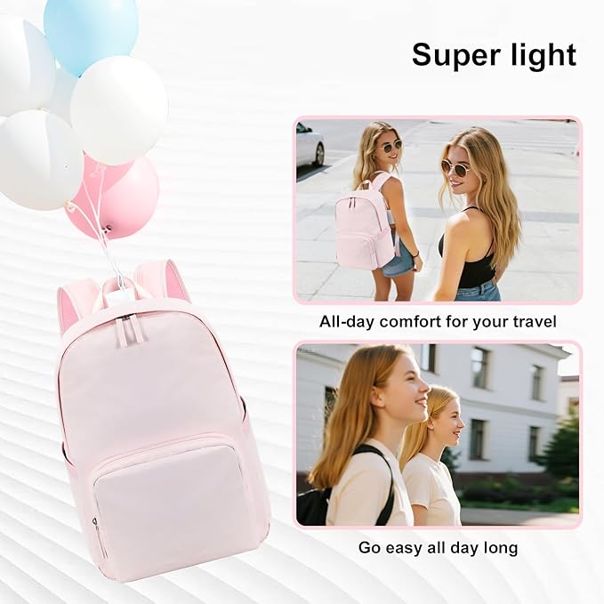 BTOOP Backpack for School Girls Teens Lightweight College Bookbag Casual Work Travel Laptop Backpack for Women Water Resistant Pink Backpacks(Pink)
