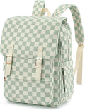 Women Laptop Backpack, Corduroy 15.6" Travel Backpack for Work College Business, Teacher Nurse Bag with Large Capacity School Bookbag Bags for Girls - Checkered Matcha Green