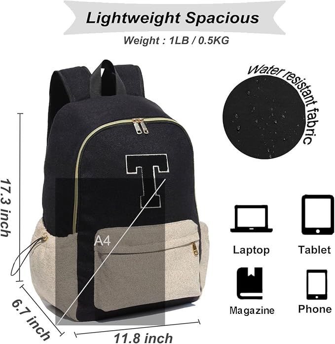 ESVAN Personalized Gifts Backpack Canvas Linen Nylon 17 inch Laptop Bag for Women Casual College
