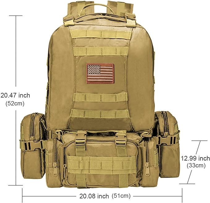 CVLIFE Tactical Backpack Military Army Rucksack 60L Large Assault Pack Detachable Molle Bag