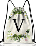 Initial Letter Drawstring Backpack String Sports Gym Bags Waterproof Sackpack Cute for Men Women Beach (13"×17") (Letter-V)