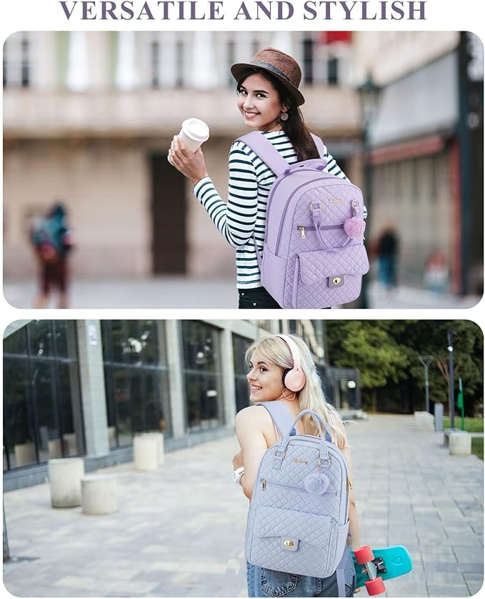 Cute Backpacks for Girls, Big Student Laptop Bag for College Women Middle High School Teens Designer Bookbag Purse Daypack Travel, Purple