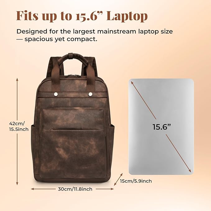 PU Leather Laptop Backpack for Women | 17 Inch Laptop Backpack for Work College School - Large Capacity Computer Bag Teacher Nurse Bag Casual Daypack (Coffee)