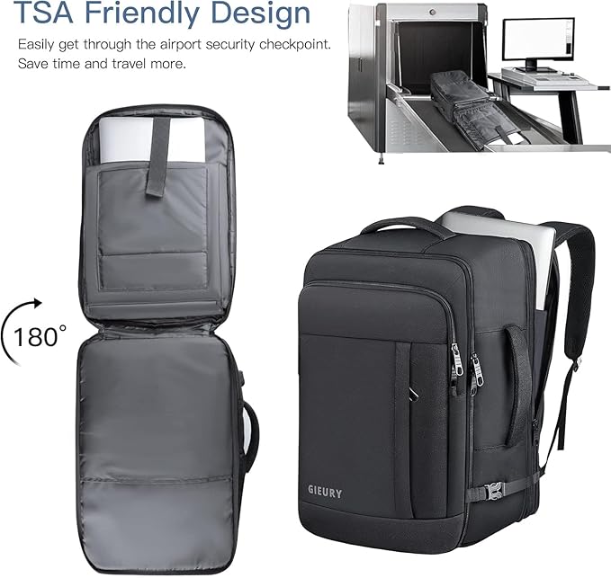 Carry On Backpack, 50L Travel Backpack, Luggage Backpack TSA Flight Approved Laptop Backpack for Men & Women, Large Expandable 40L Daypack Lightweight Business Weekender Bag, Black