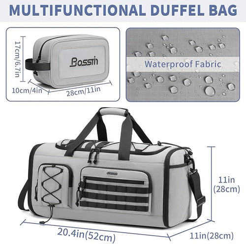 Bosstin Gym Bag for Men & Women,45L Travel Duffle Sports Duffel Bag Gym Weekender Overnight Backpack with Shoe Compartment (GREY CHECKERED)