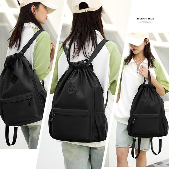 Valleycomfy Waterproof Drawstring Gym Backpack Bag for Men & Women,Sports Gym Bag with Side Pocket Orange