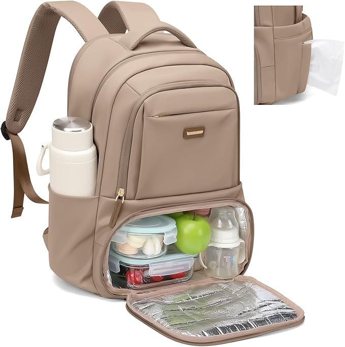 Lunch Backpack 16 Inch Laptop Backpack with Insulated Cooler Lunch Box Food Bag for College Work Camping Picnics (Champagne)
