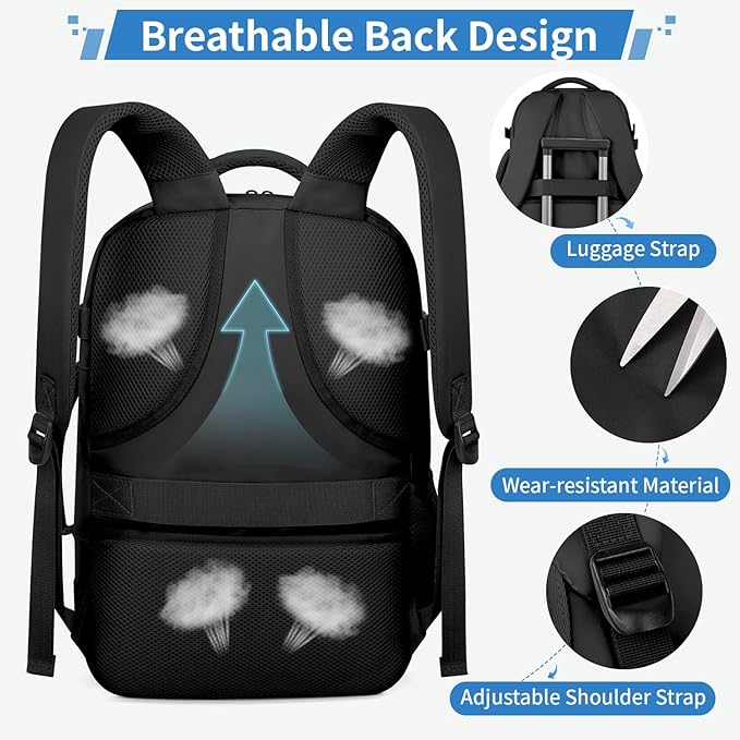 ZOMFELT Travel Backpack for Men, Carry on Backpack, TSA 17.3 inch Laptop Backpack Flight Approved, Personal Item Travel Bag Nurse Bag Casual Daypack for Weekender Business Trip, Black