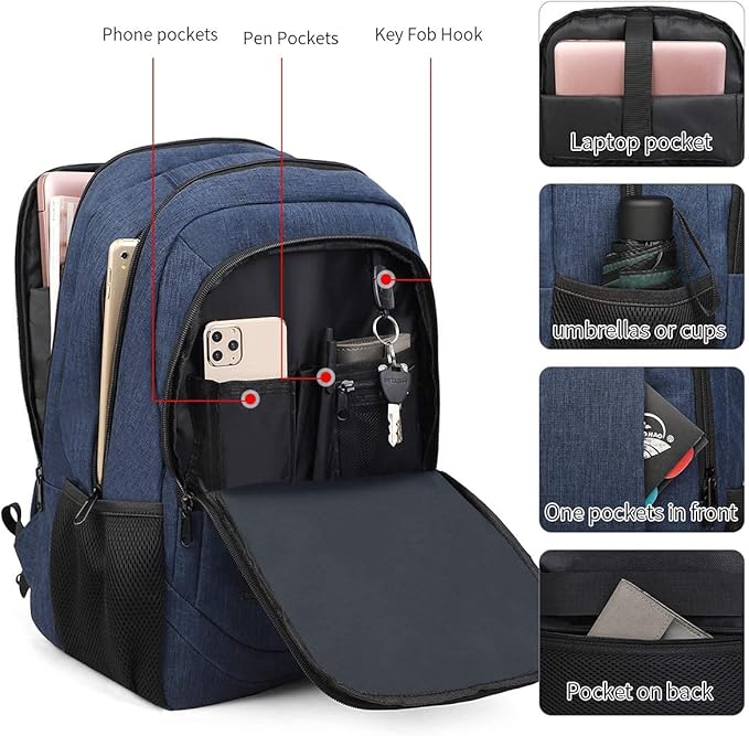 Monsdle Travel Laptop Backpack Anti Theft Backpacks with USB Charging Port, Business Work Bag 15.6 Inch College Computer for Men Women, Blue