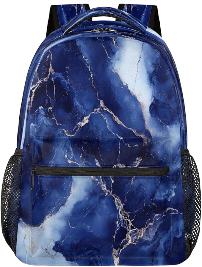 Pardick Blue Marble Backpack for Kids Girls Boys Lightweight School College Students 18in Bookbag Large Capacity Computer Backpacks Laptop Rucksack Travel Gym Hiking Camping Daypack