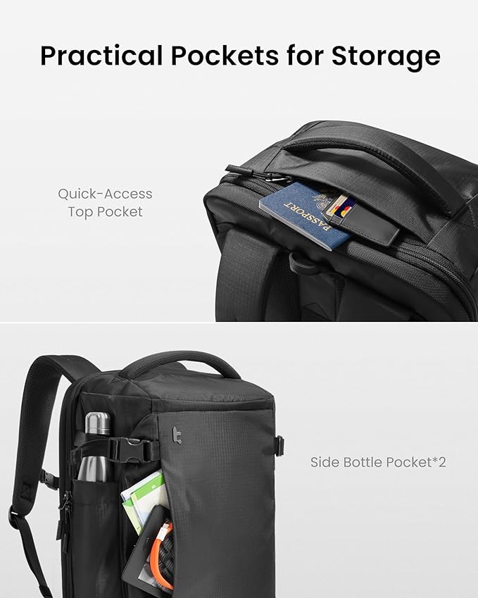 tomtoc Travel Backpack 40L, TSA Friendly Flight Approved Carry-on Luggage Hand Water-resistant Lightweight Business Rucksack, Durable Large Weekender Bag Daypack Fits 17.3 Inch Laptop