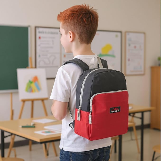 Color Block Backpacks for School Boys and Girls, 15 Inch Two Tone Colorful Small Travel Backpack for Kids (Red)