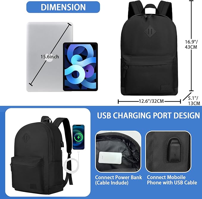Goloni Backpack for Men Women, Anti-Theft Travel Laptop Backpack, Water Resistant 17.3 Inch USB Charging Backpack, Large Capacity Work Commute Bag